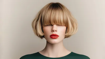 Portrait Of A Woman With Blonde Bob Haircut