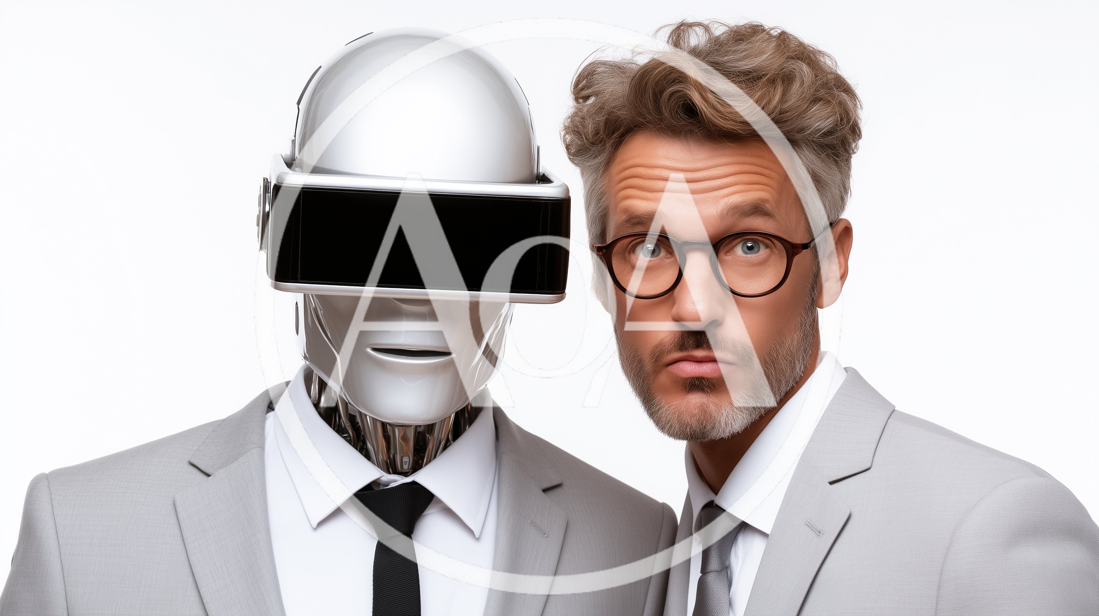 Businessman Standing Next To A Futuristic Robot