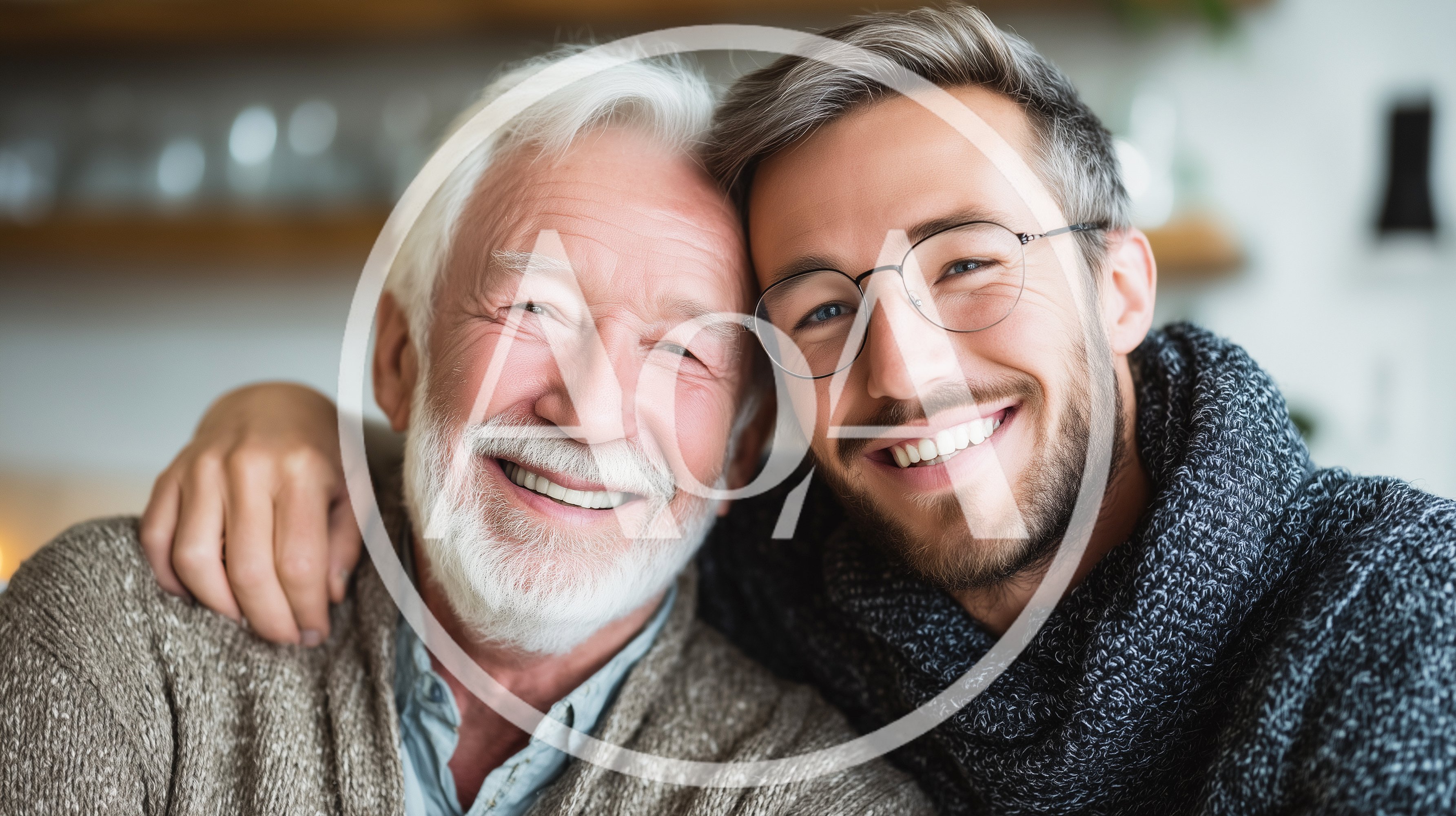 Portrait Of A Smiling Senior Man And His Adult Son