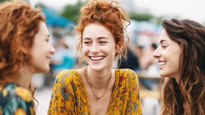 Three Young Women Laughing Together Outdoors