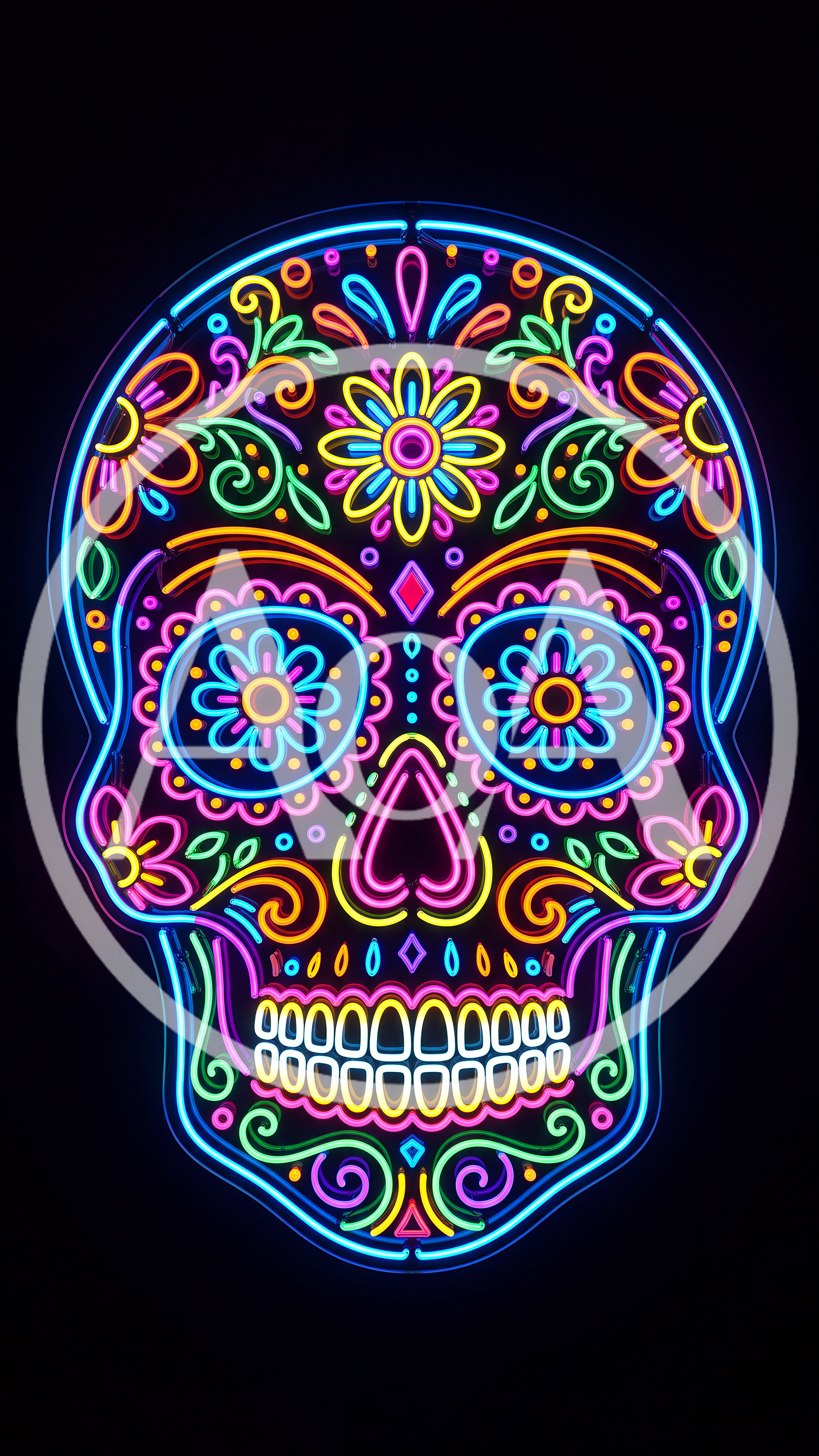 Neon Sugar Skull Illustration With Vibrant Floral Patterns