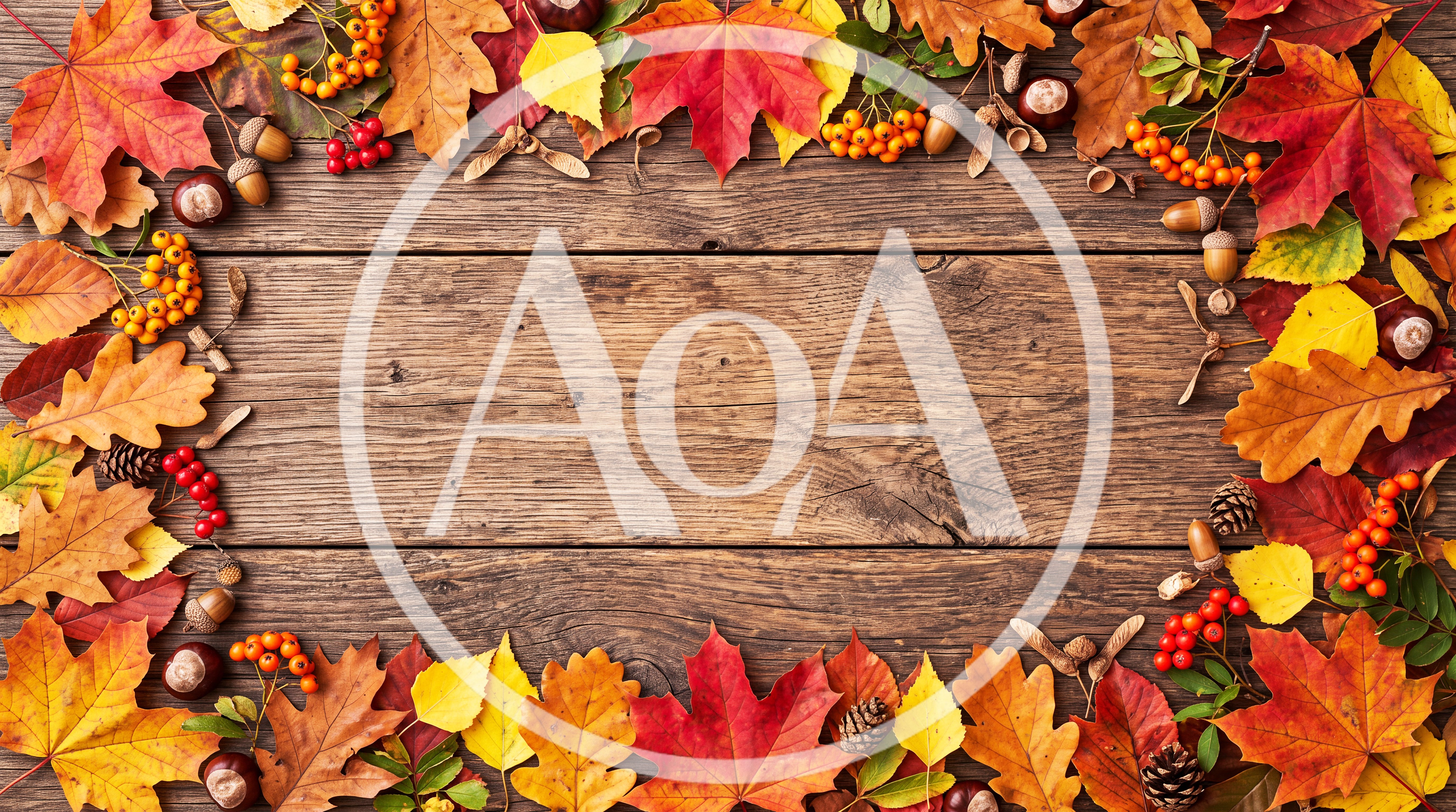 Autumn Leaves Border Frame On Rustic Wooden Background