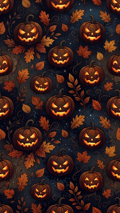 Seamless Halloween Pattern With Glowing Jack O Lanterns