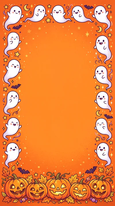 Halloween Border Frame With Cute Ghosts And Pumpkins