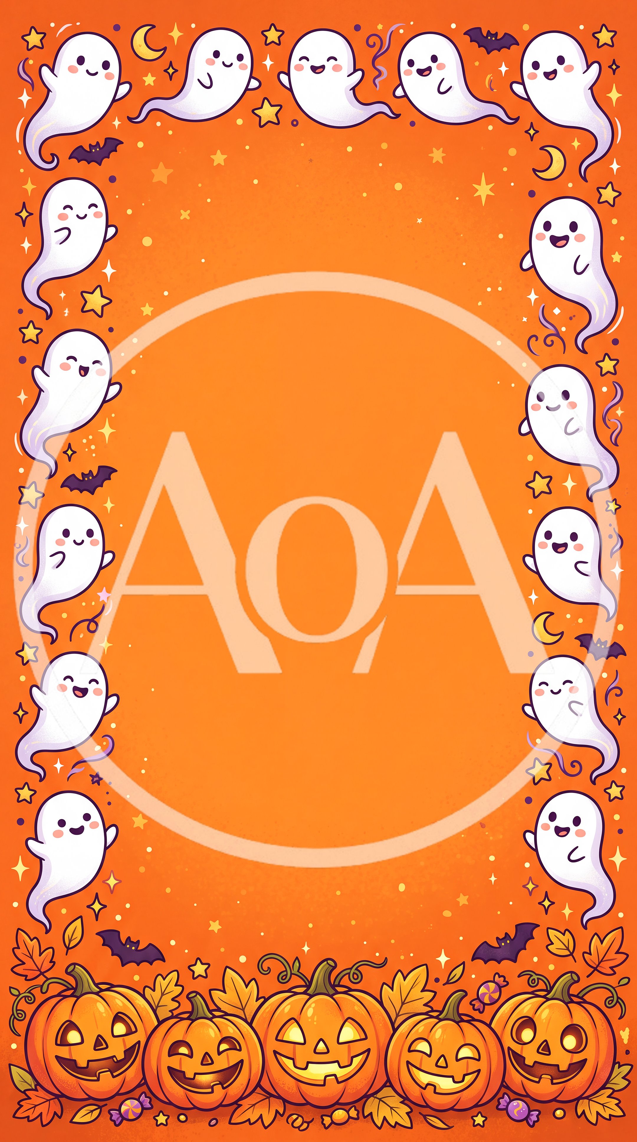 Halloween Border Frame With Cute Ghosts And Pumpkins