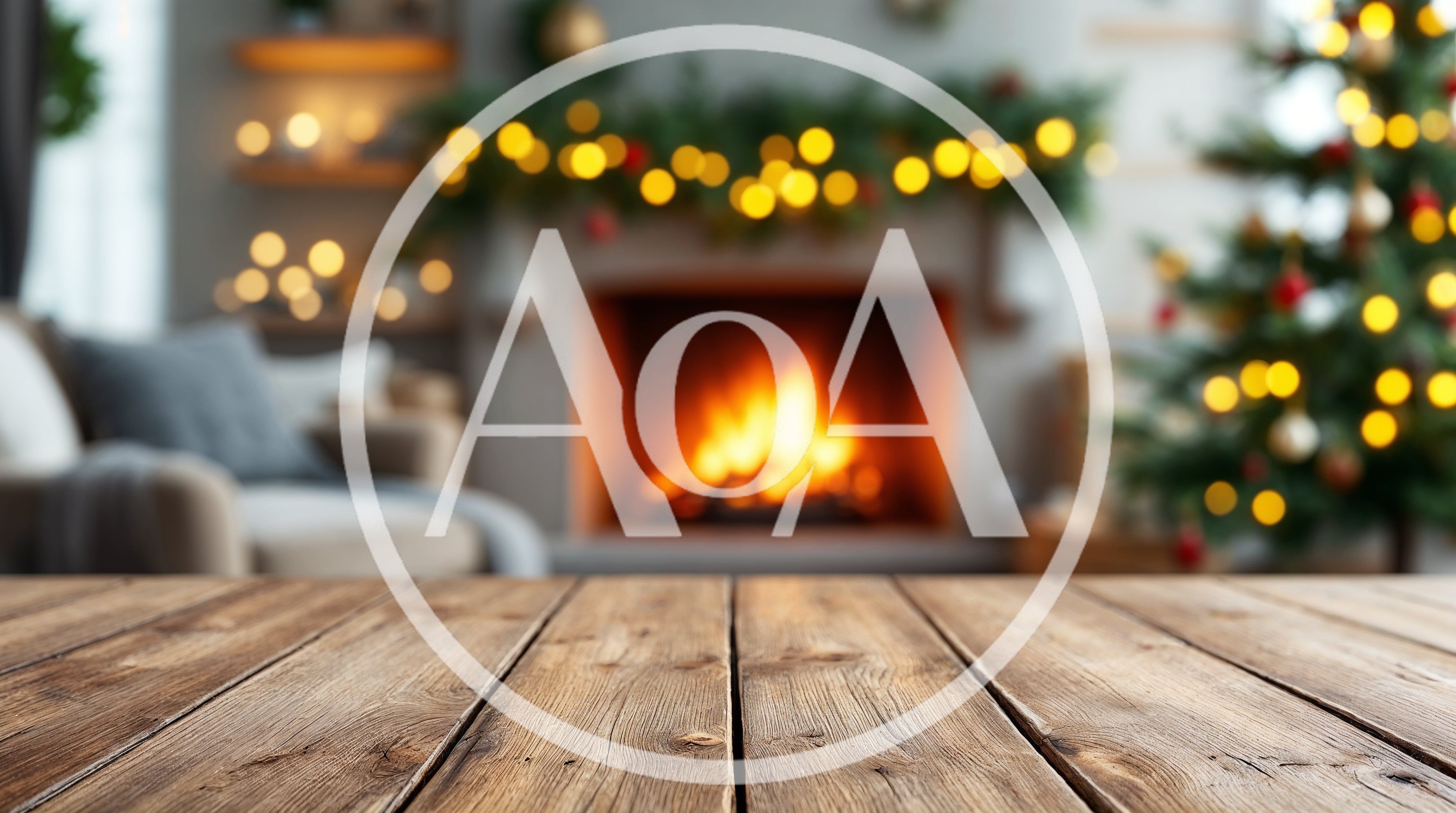 Empty Wooden Table In Cozy Christmas Living Room