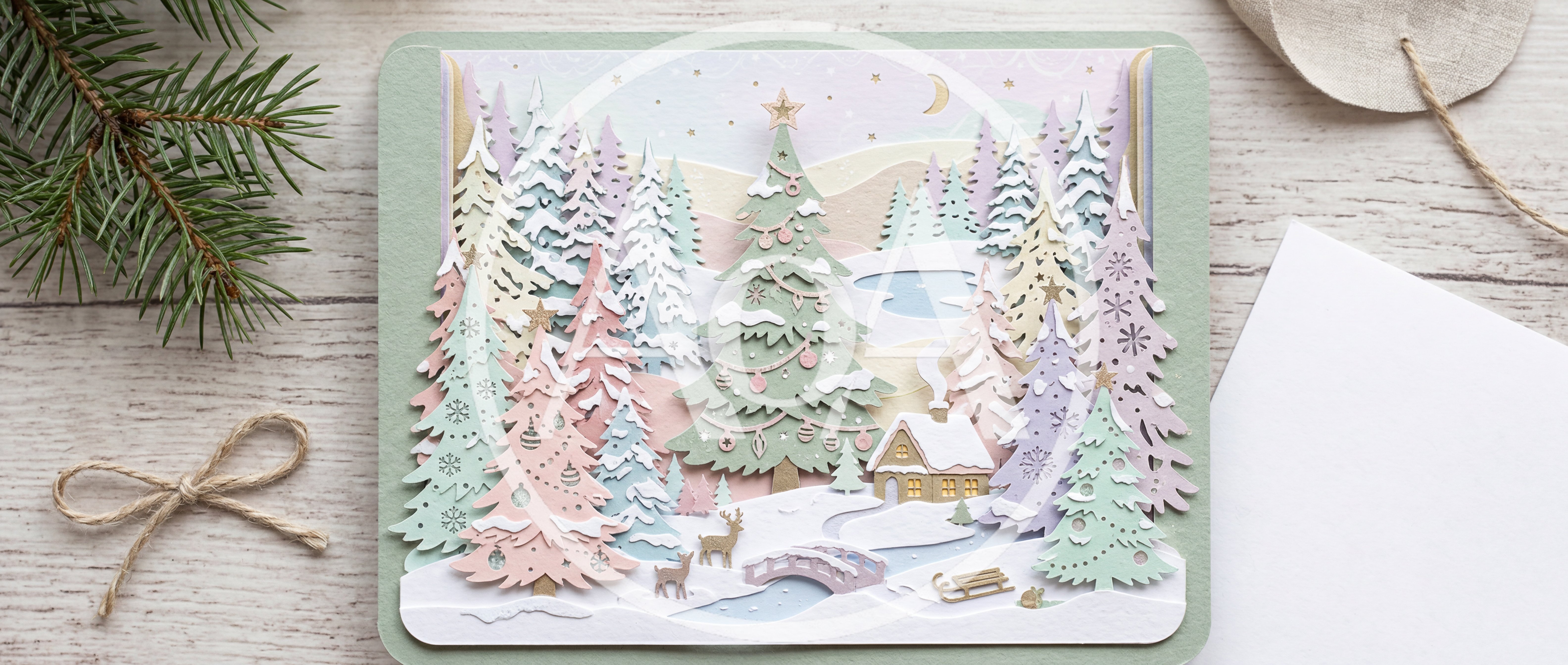 Layered Paper Cutout Christmas Card Scene