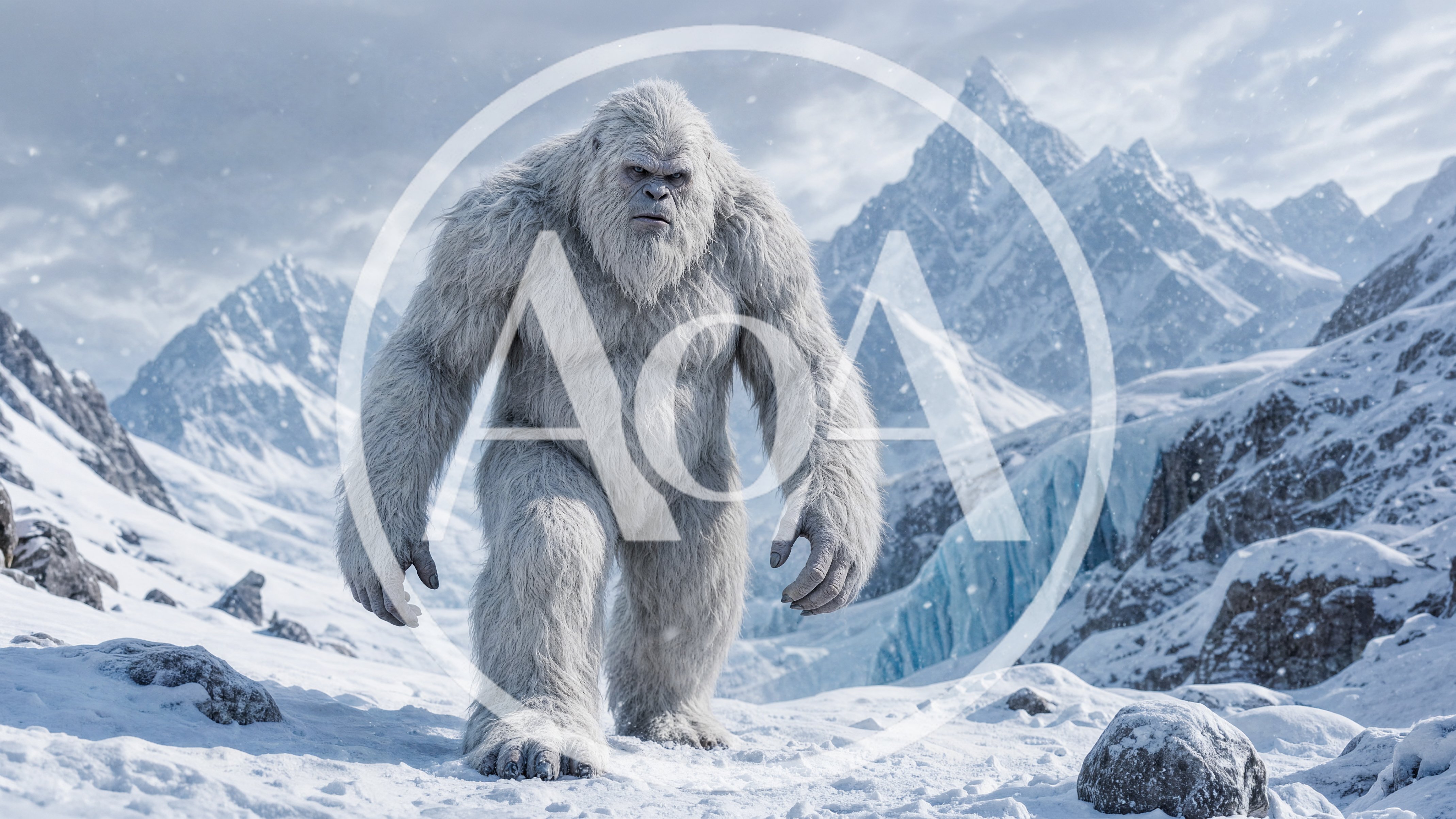 Majestic Yeti Walking Through Snowy Mountain Landscape