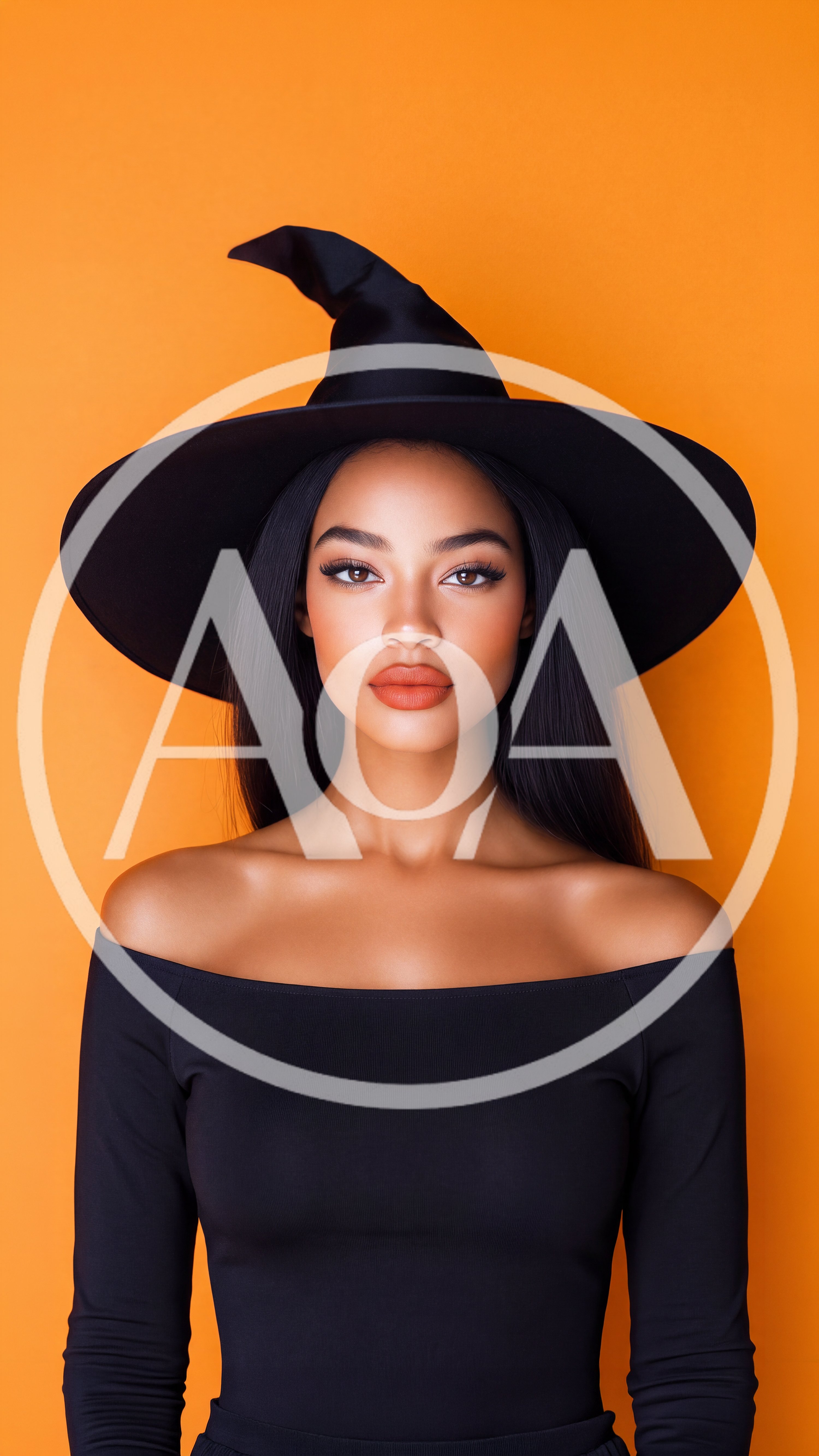 Portrait Of A Beautiful Woman Wearing A Witch Hat