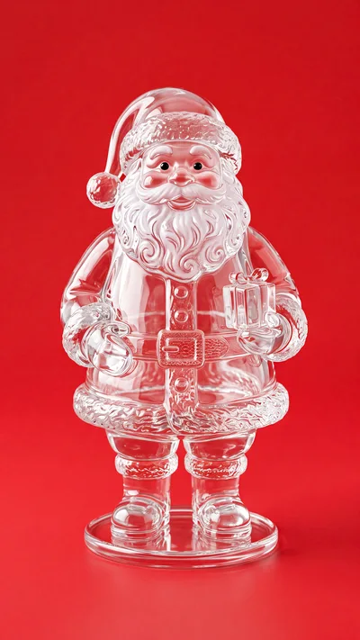 Glass Santa Claus Figurine On Red Background