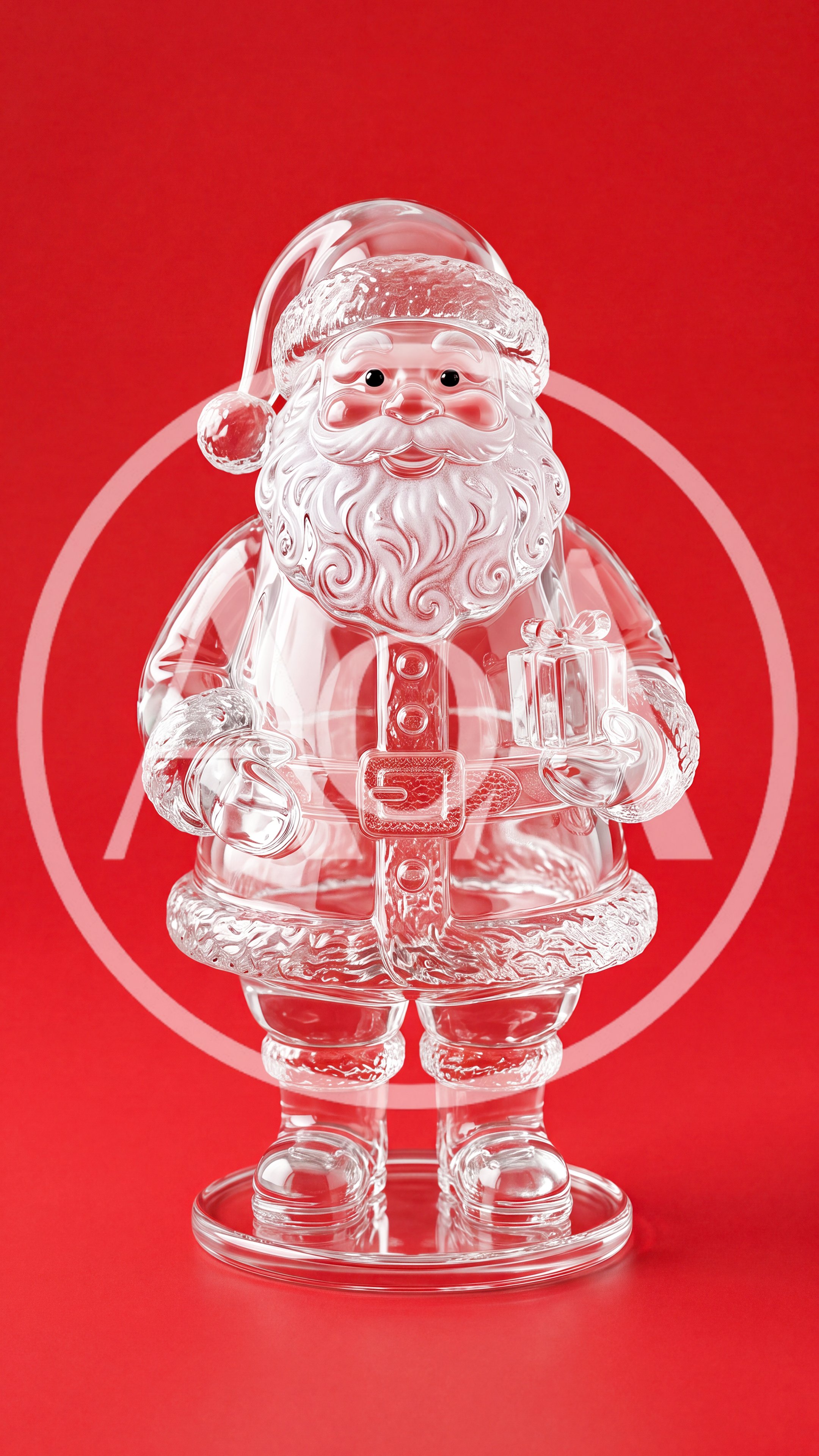 Glass Santa Claus Figurine On Red Background