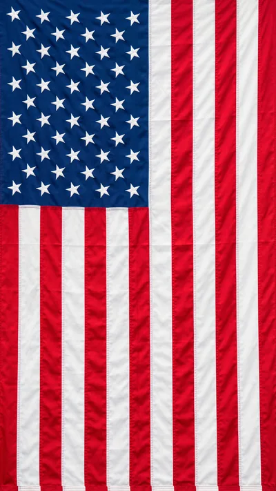Vertical American Flag Hanging With Visible Fabric Texture