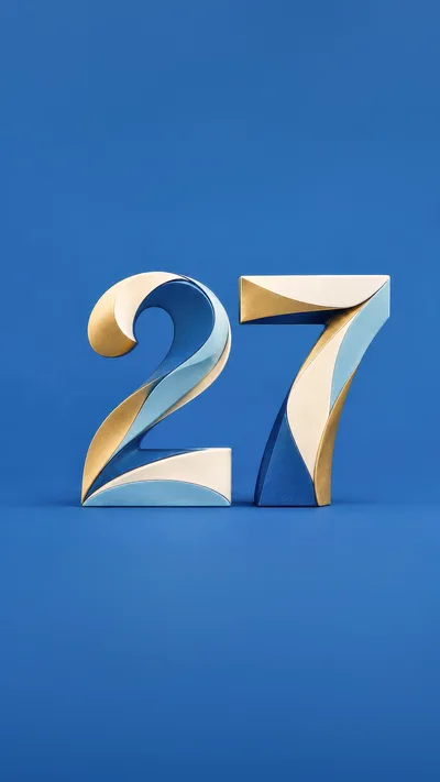 3D Rendered Number Twenty Seven On Blue Background