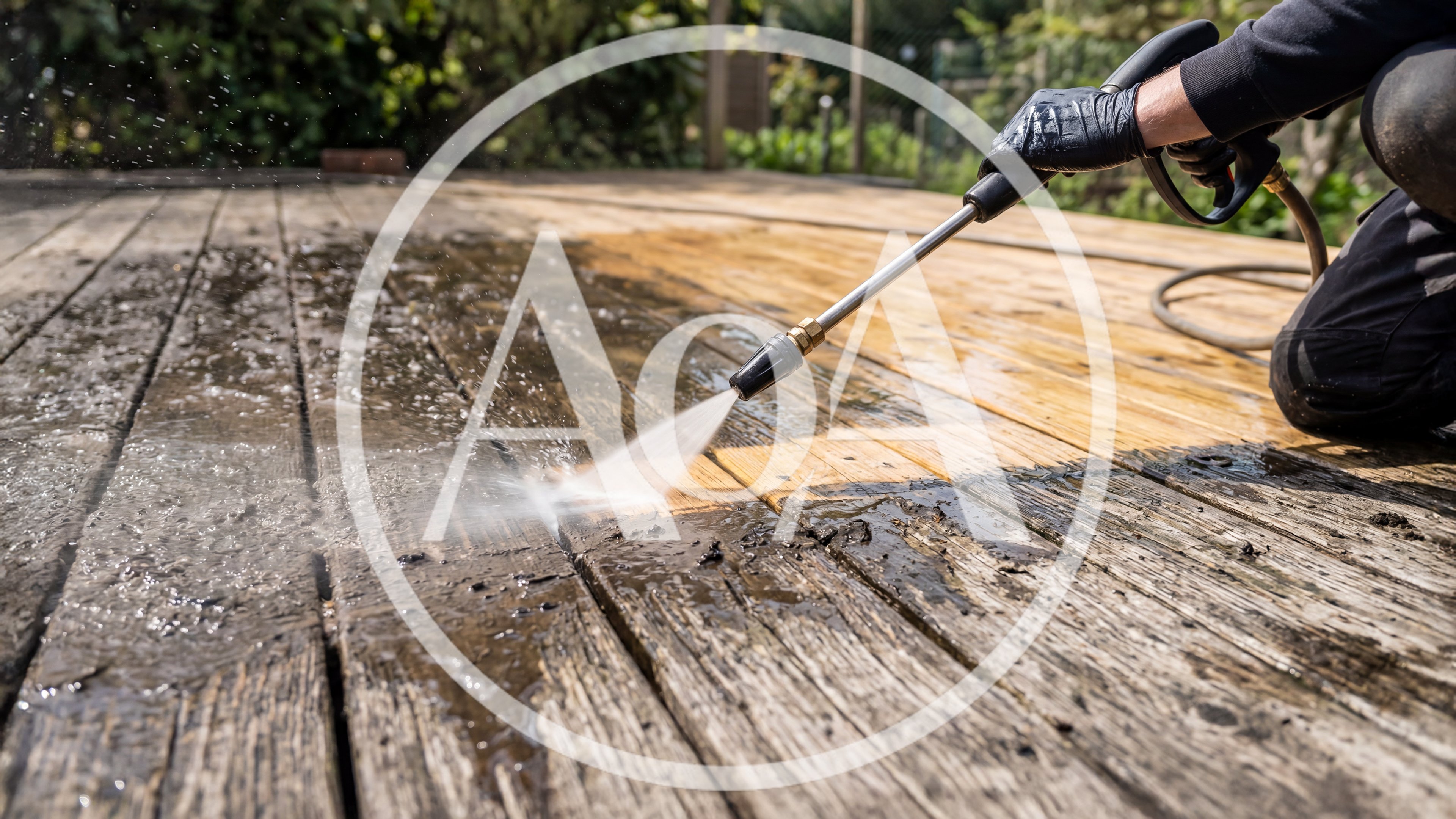 Pressure Washing Dirty Wooden Decking