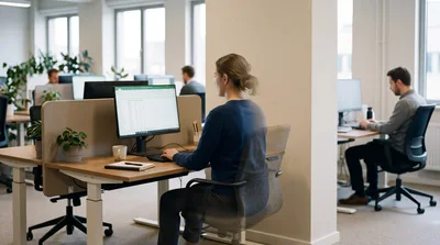 Business Employee working in open plan Office slowly fading away or disappearing as Quiet Quitting and Workplace Disengagement concept
