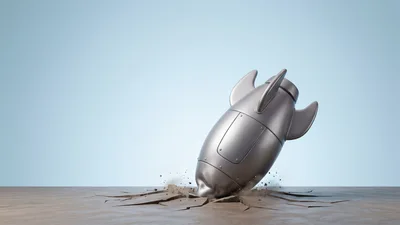 Silver Rocket Crashing Into Concrete Ground
