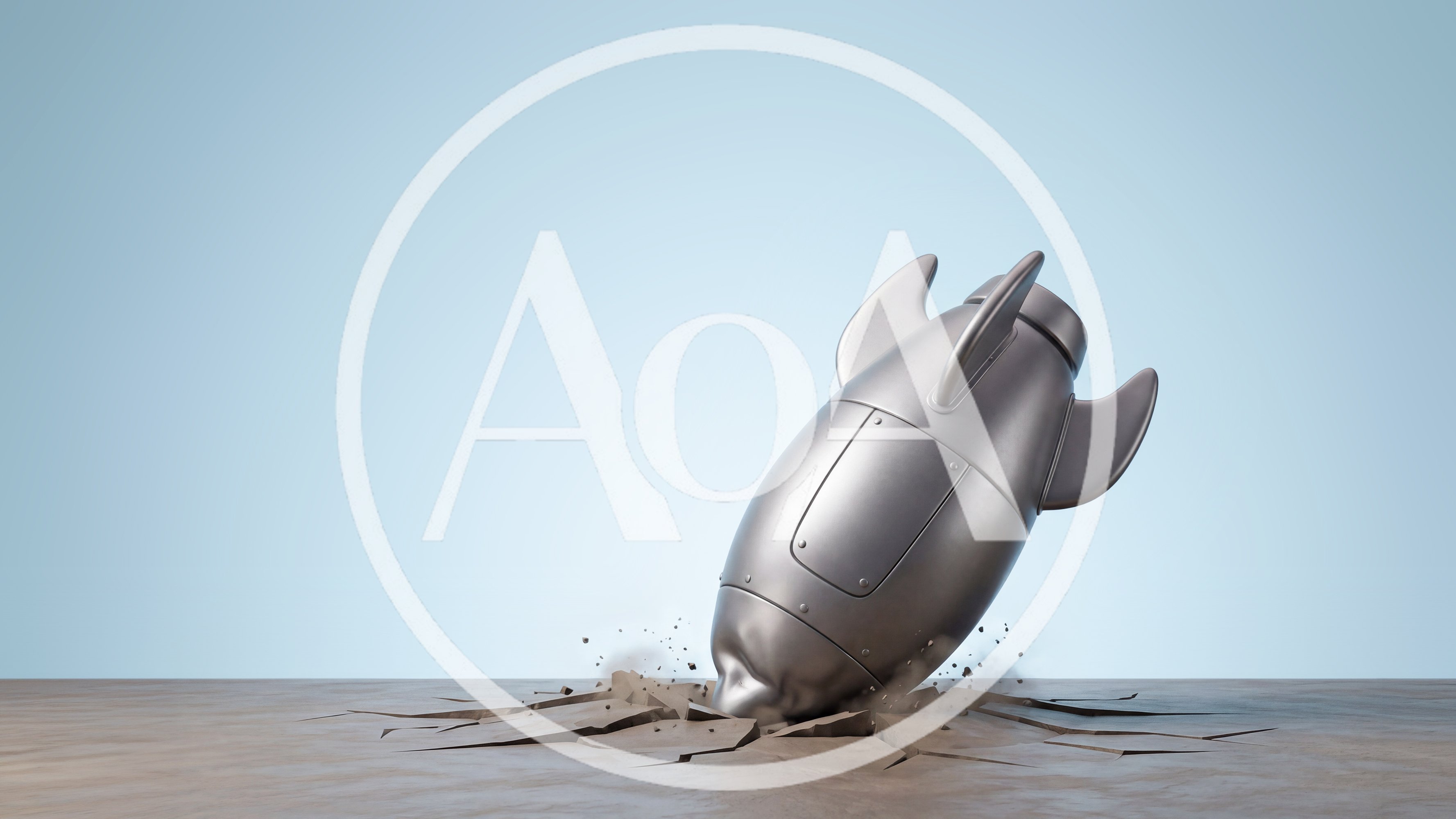 Silver Rocket Crashing Into Concrete Ground