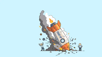Crashed Startup Rocket Illustration With Business People