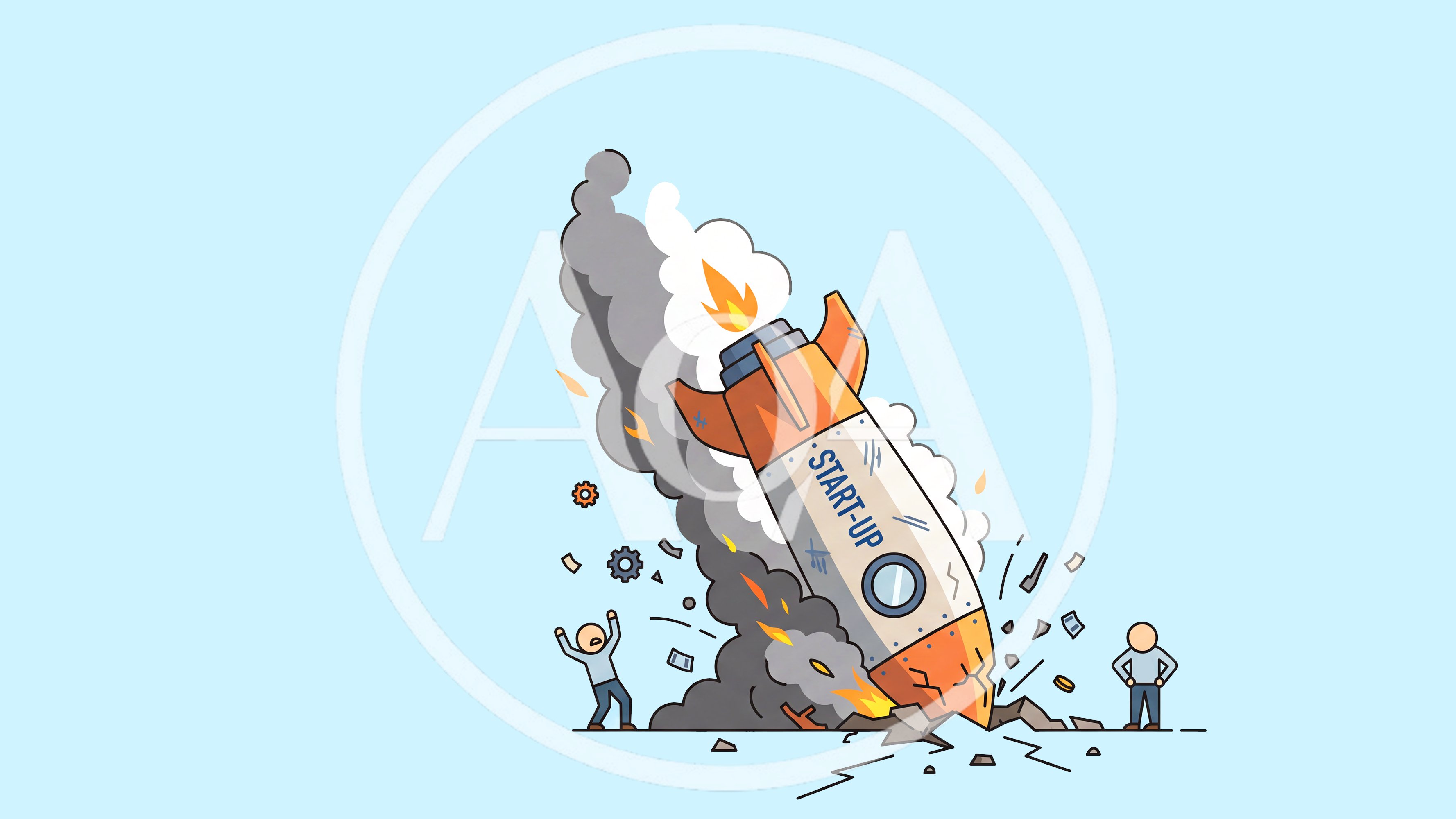 Crashed Startup Rocket Illustration With Business People