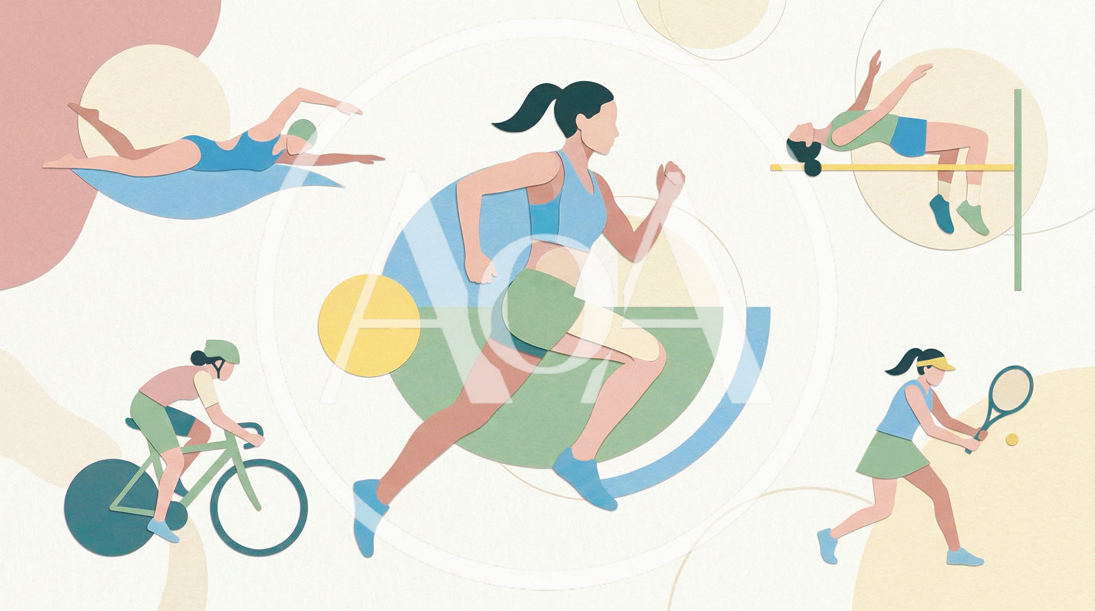 Flat Paper Cutout Illustration of Diverse Female Athletes