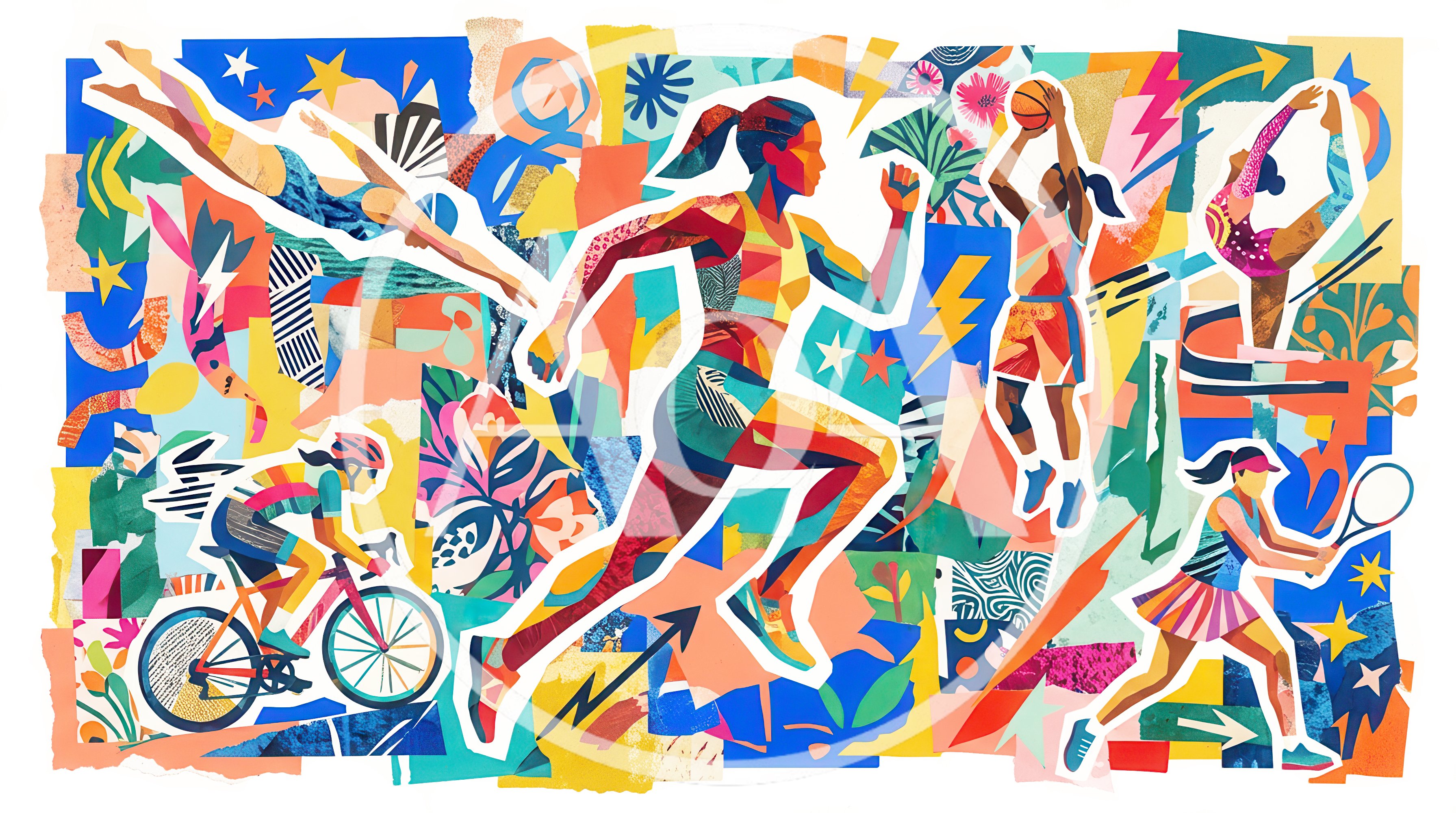 Abstract Collage Of Diverse Female Athletes In Motion