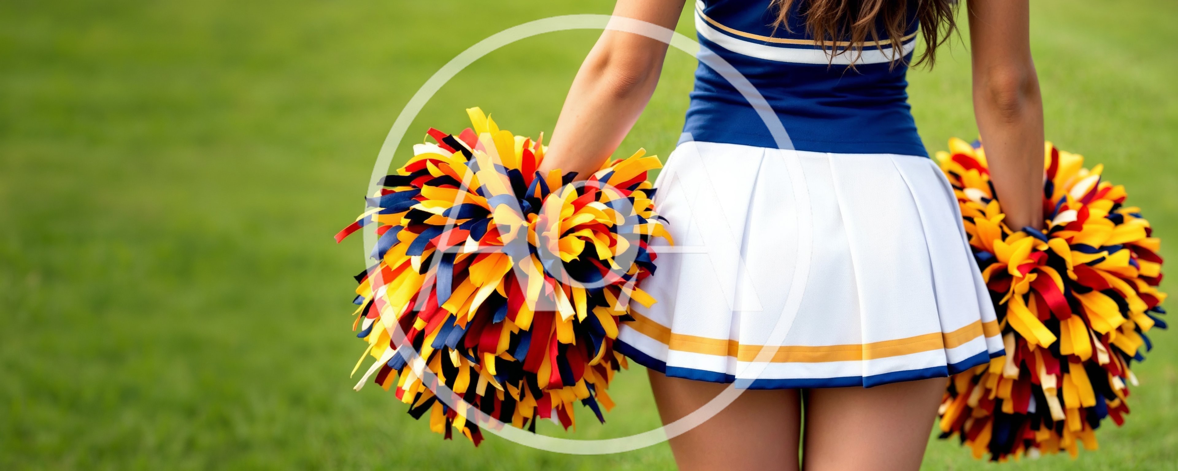 Cheerleader Holding Pom Poms On A Sports Field