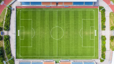 Aerial View Of A Professional Soccer Stadium Field