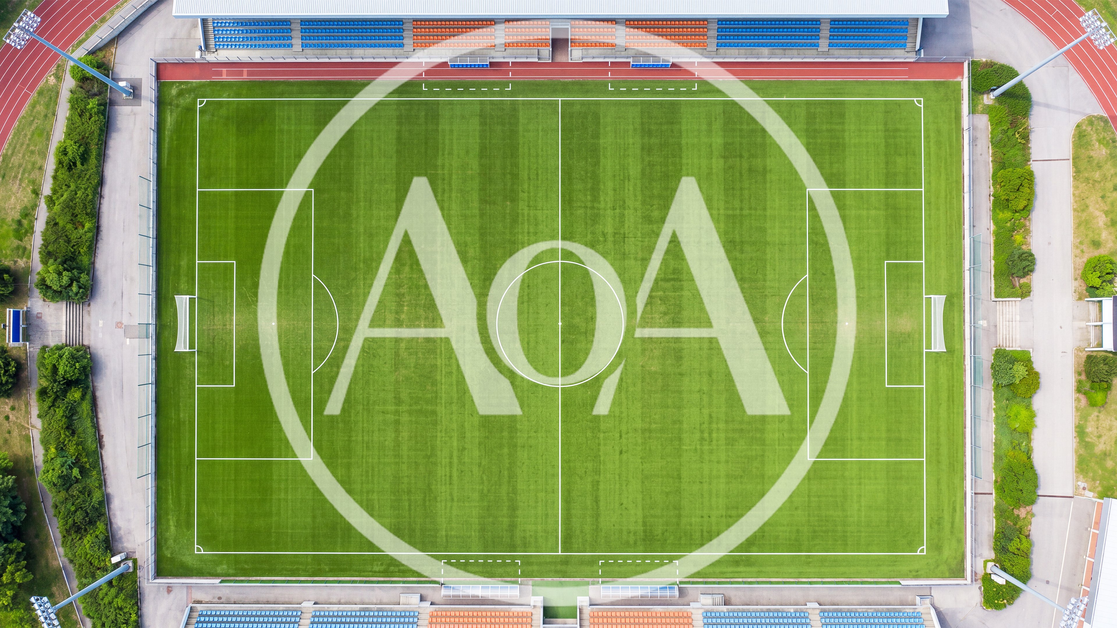 Aerial View Of A Professional Soccer Stadium Field