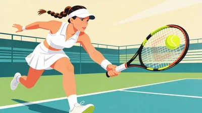 Female Tennis Player Hitting Ball On Court