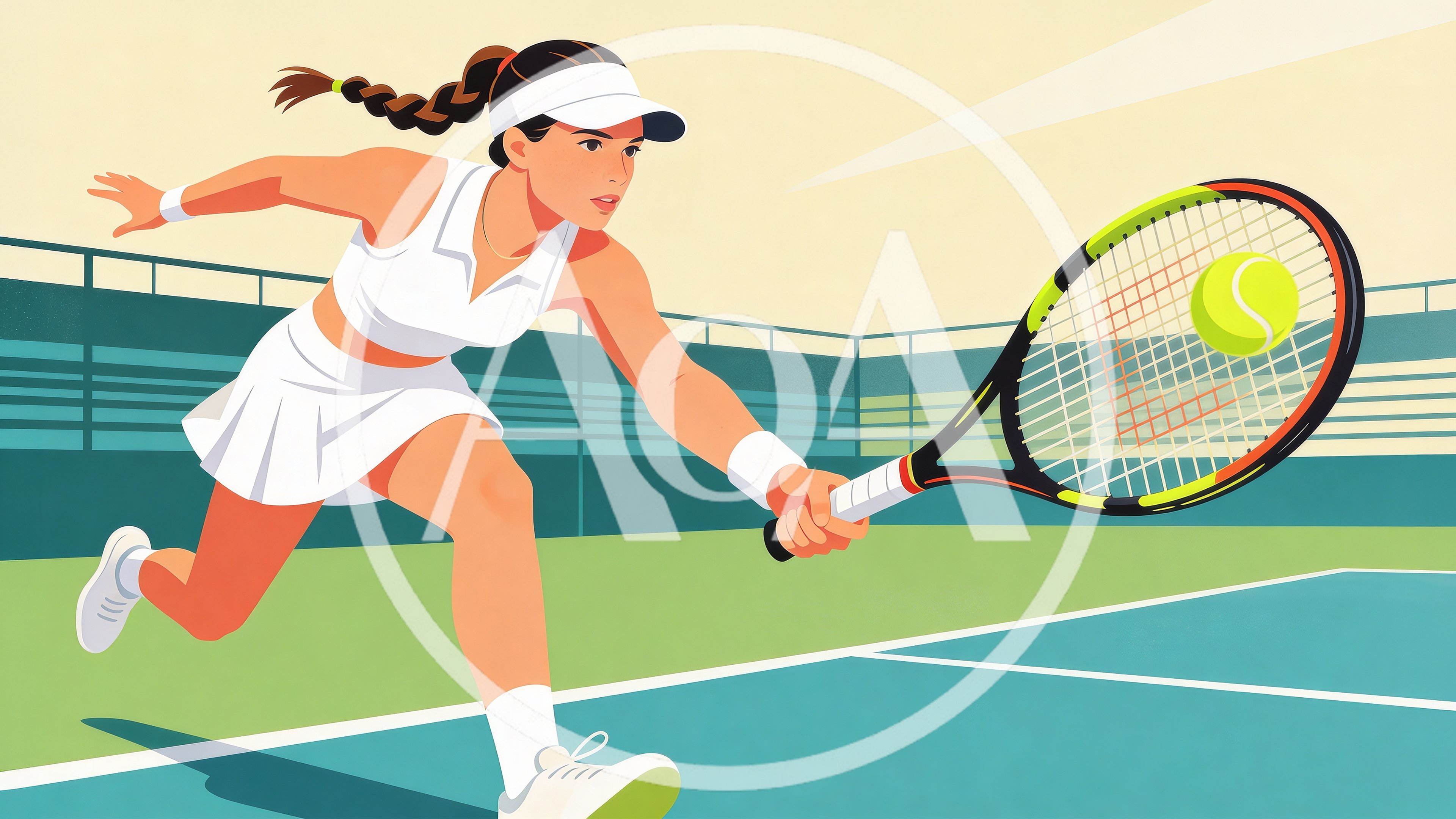 Female Tennis Player Hitting Ball On Court