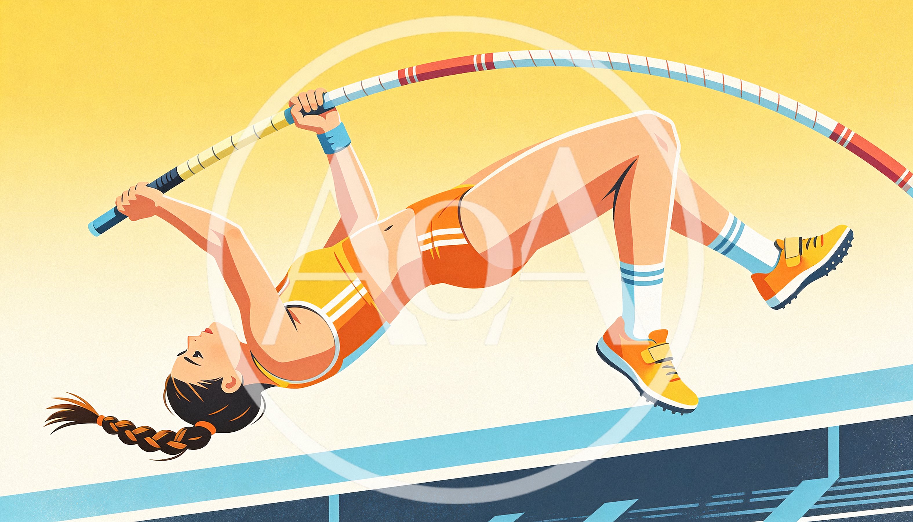 Female Pole Vaulter Clearing The Bar