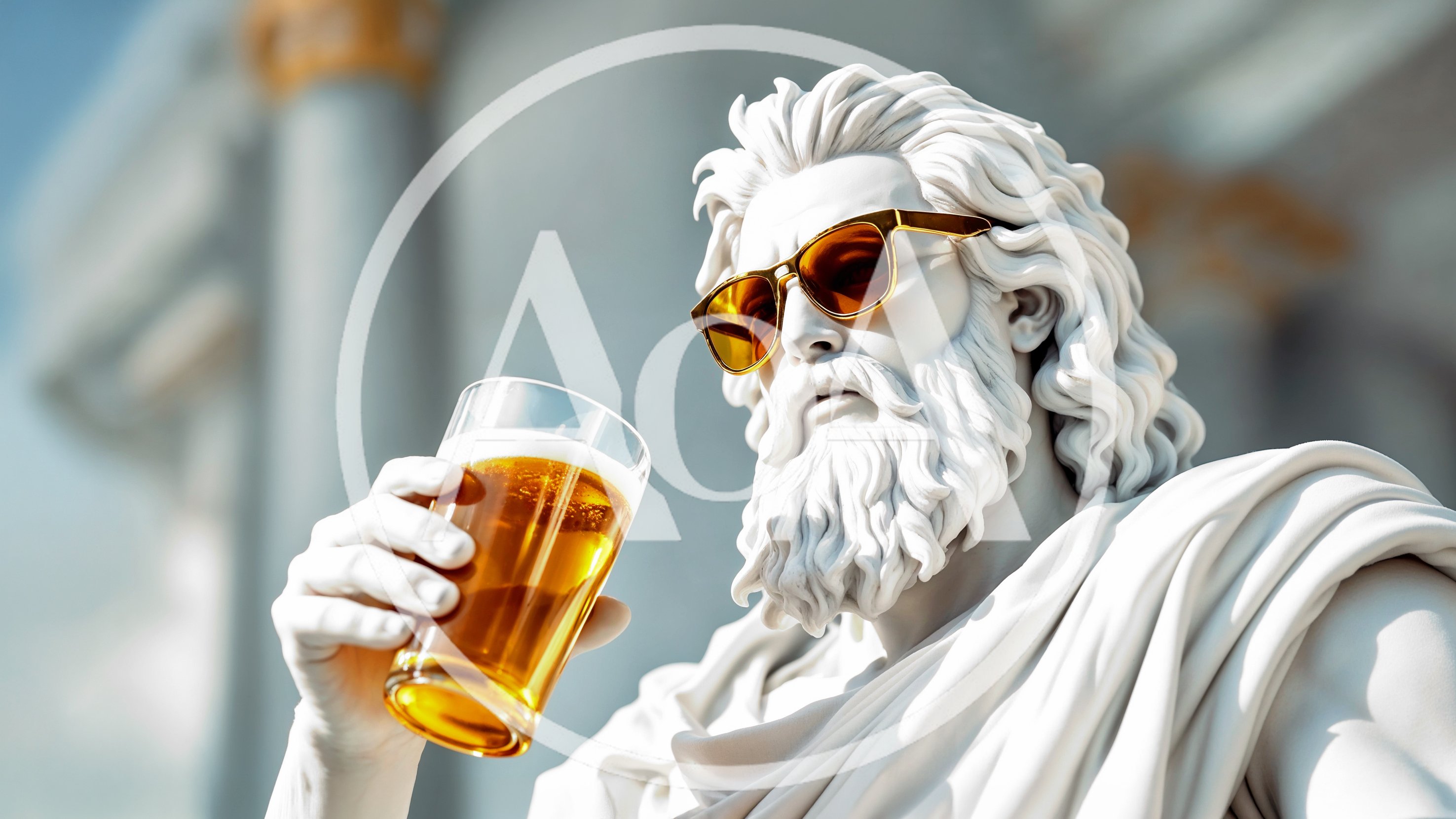 Greek Statue Wearing Sunglasses Holding A Beer Glass