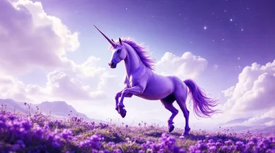 Majestic Purple Unicorn Galloping Through A Lavender Field