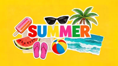 Summer Vacation Collage With Beach Icons And Text