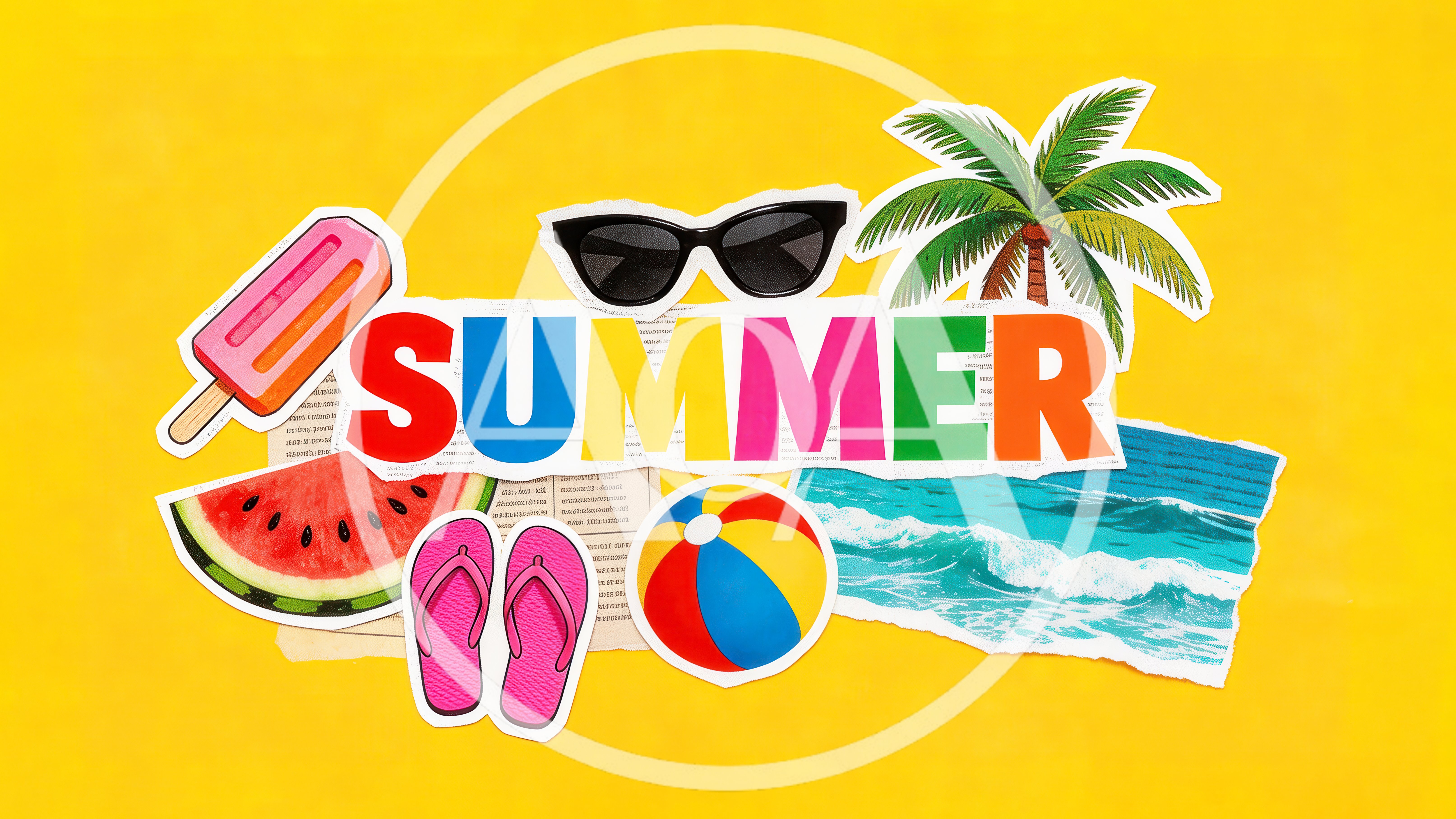 Summer Vacation Collage With Beach Icons And Text
