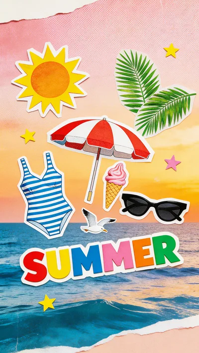 Summer Vacation Collage With Beach Icons And Text