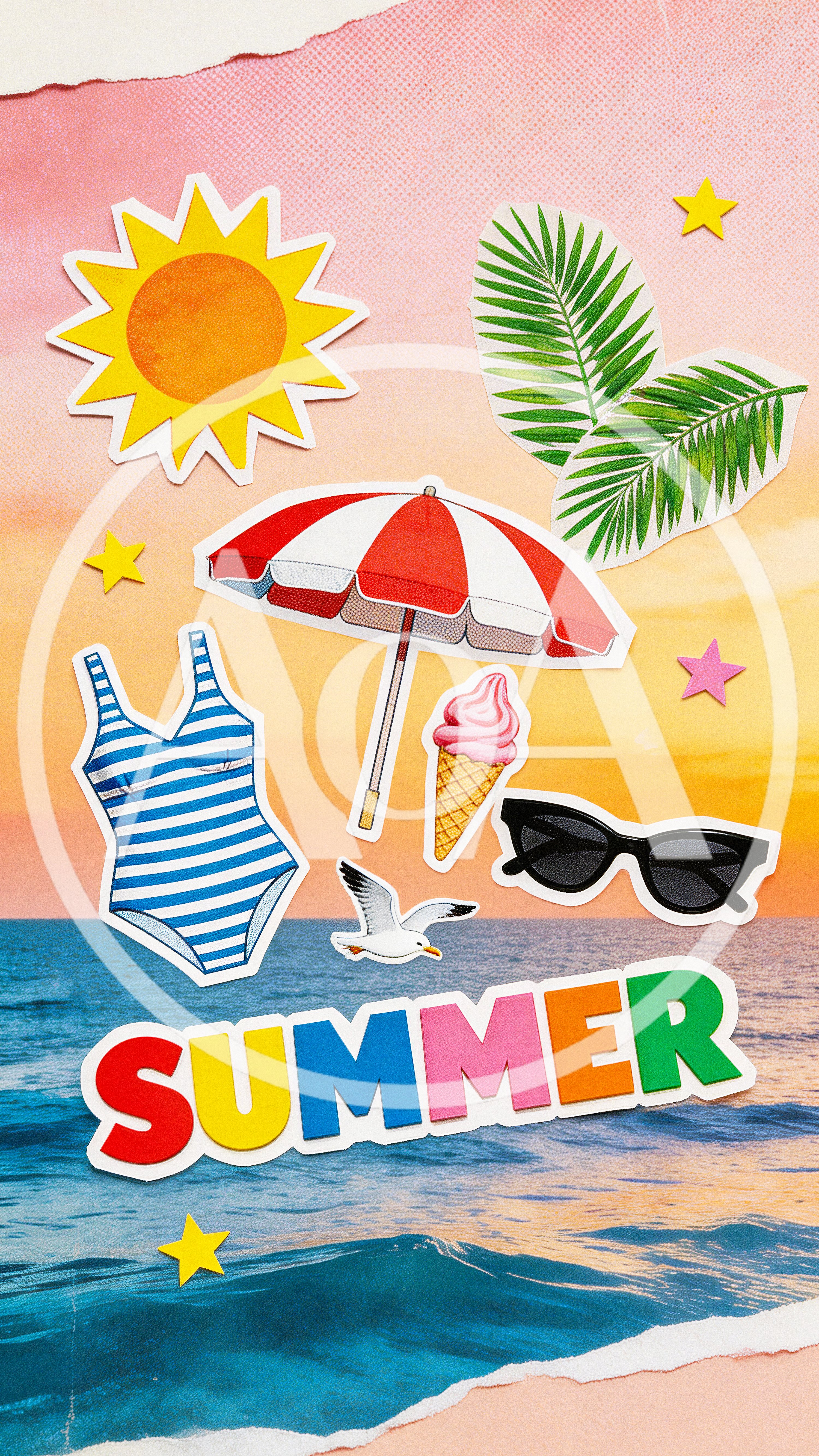 Summer Vacation Collage With Beach Icons And Text