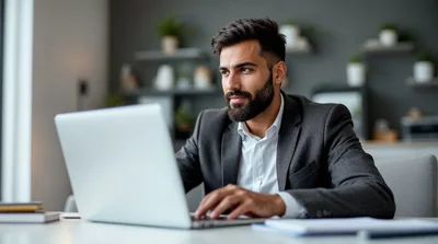 Professional Businessman Working On Laptop In Modern Office