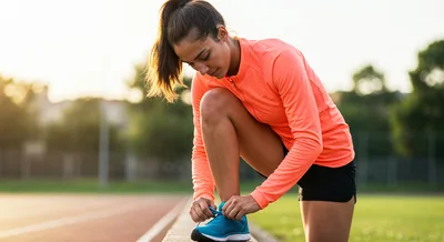 Female Athlete Tying Shoelaces On Running Track