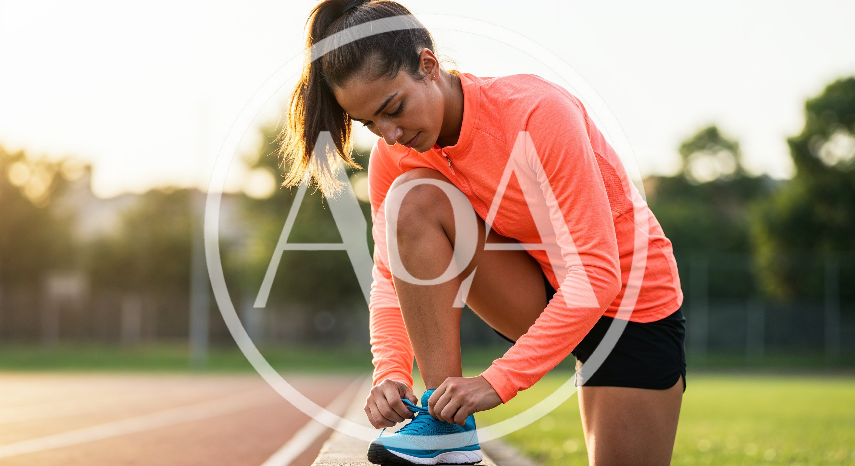 Female Athlete Tying Shoelaces On Running Track