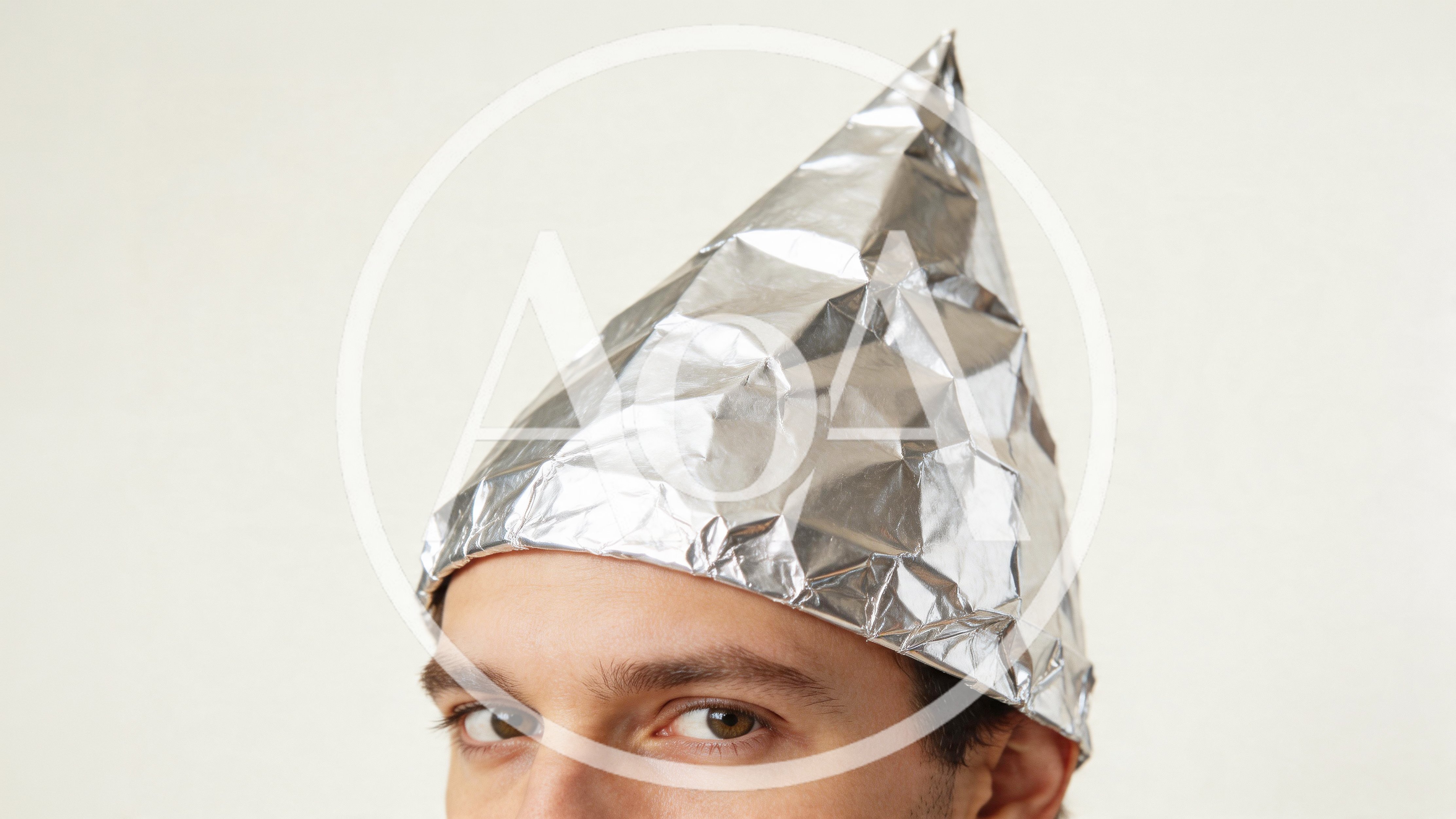 Man Wearing A Homemade Tin Foil Hat