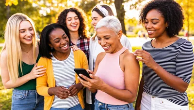 Diverse Group of Women Looking at Smartphone Outdoors