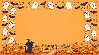 Cute Halloween Border With Ghosts And Pumpkins