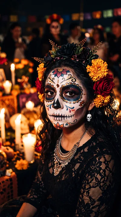 Woman With Traditional Day Of The Dead Makeup