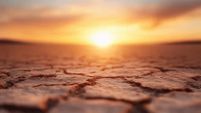 Cracked Dry Earth Under A Golden Sunset