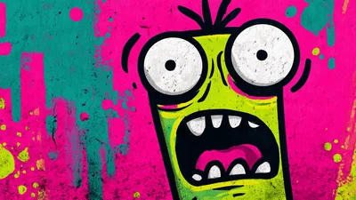 Cartoon Monster With Wide Eyes And Open Mouth