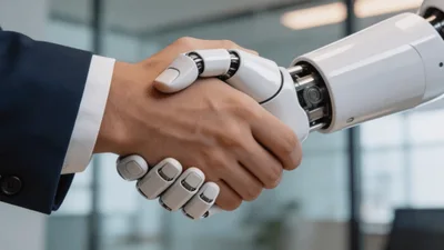 Human Hand Shaking Hands With Robotic Arm