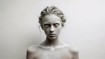 Portrait Of A Woman Covered In White Powder