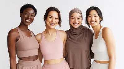 Diverse Women Smiling In Activewear Studio Portrait