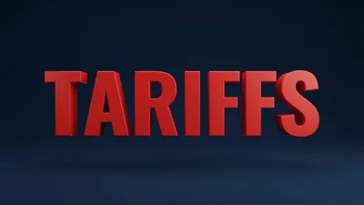 3D Red Text Tariffs On Dark Background